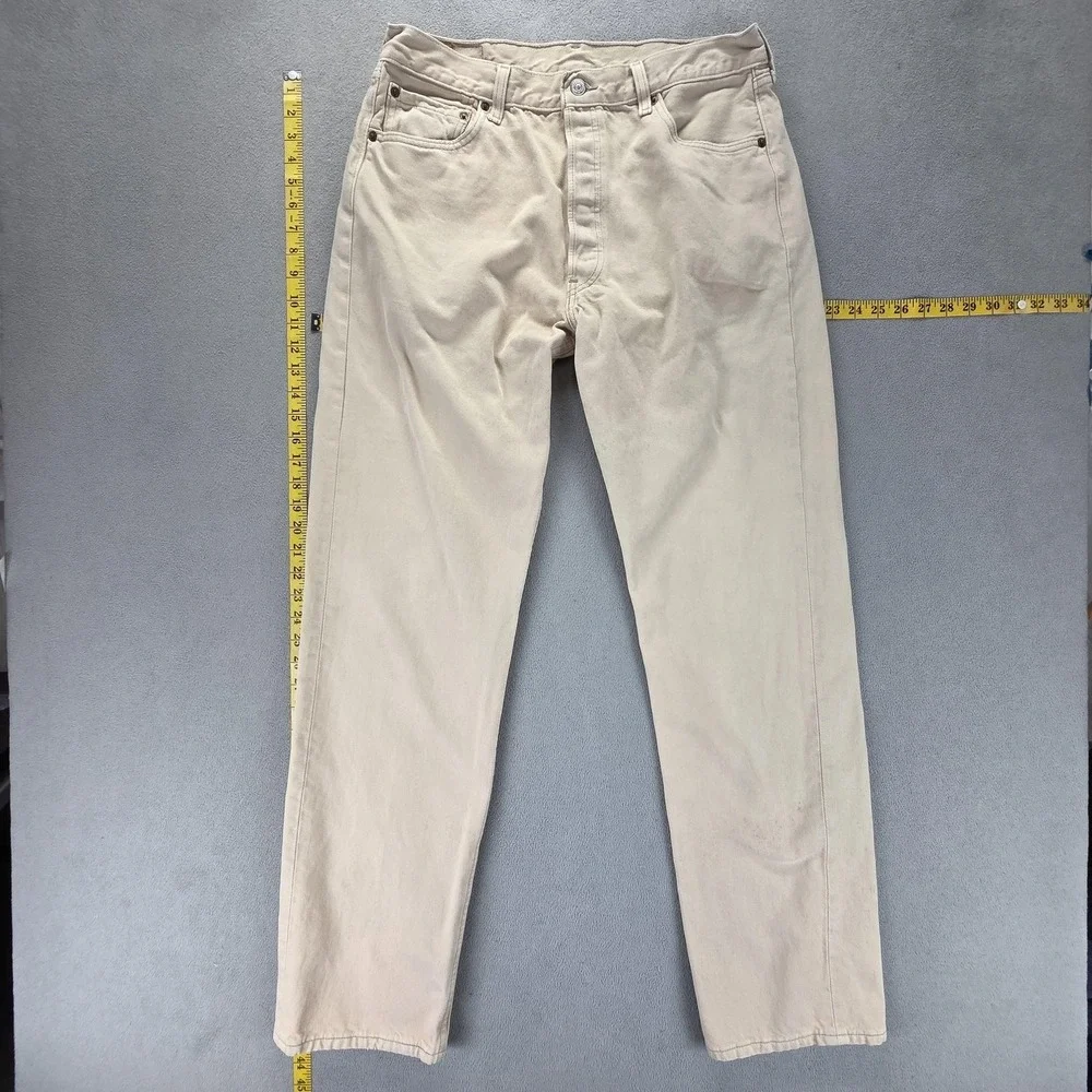 Vintage Levis 501 Jeans Mens Beige‎ Straight Button Fly USA Stains Fits 32x34